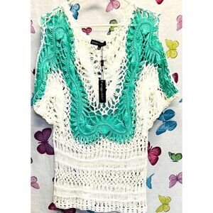 NWT Crochet Lace Top Small/ Medium Spiaggia Dolce White Green Cotton/Acrylic